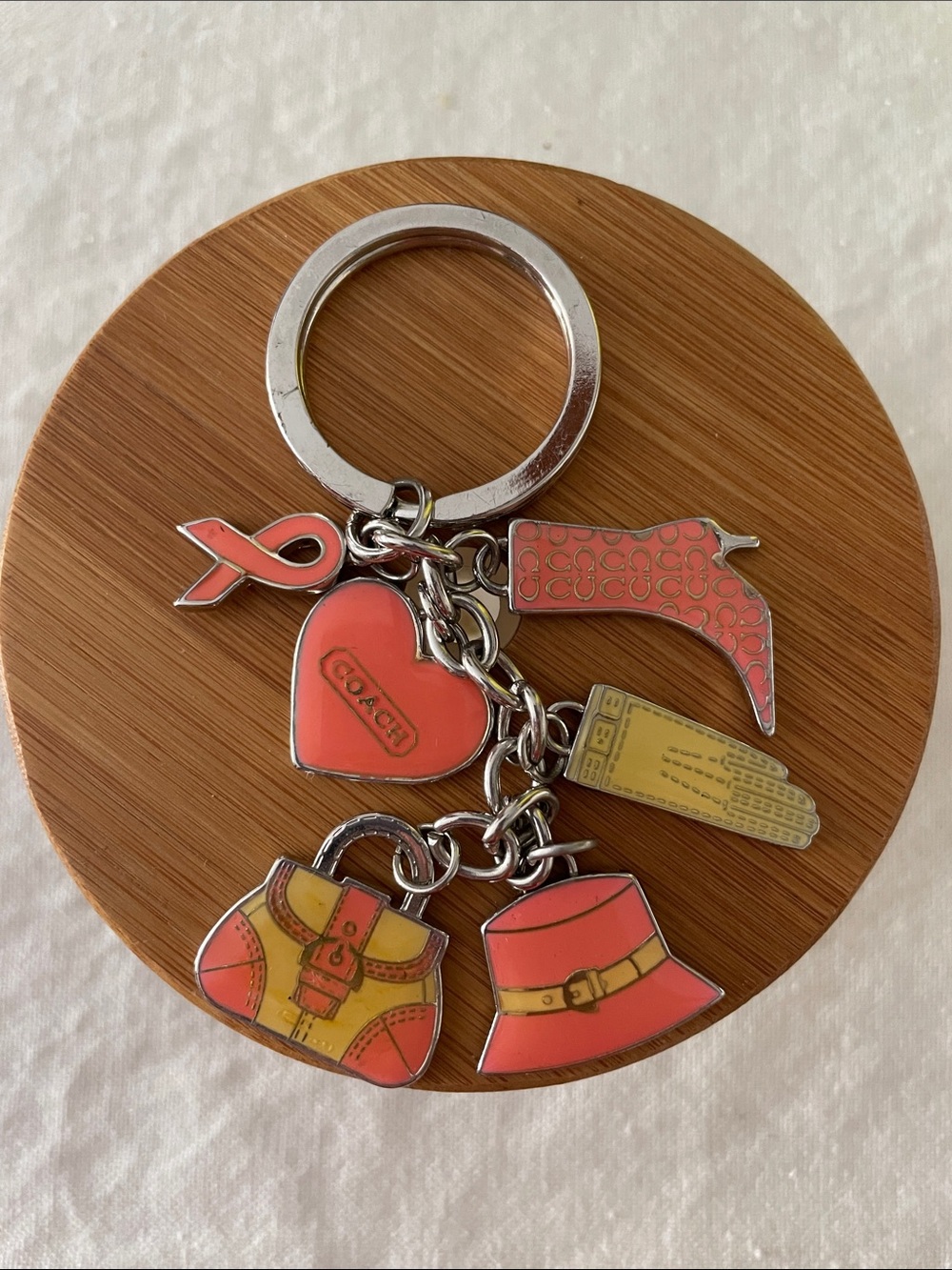 RARE Vintage Coach Y2K Breast Cancer Awareness Multi Charm Keychain Bag Charm